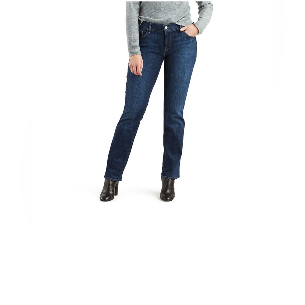 Levi’s 505 Women Straight Leg Jeans Mid Rise Dark Wash Blue Size 14 S